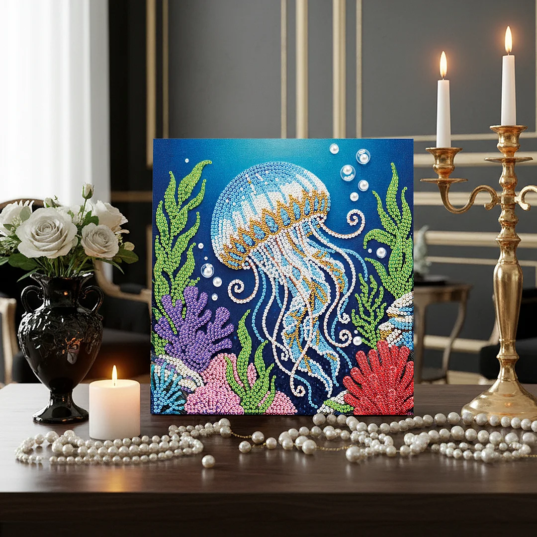 Jellyfish - DIY Pearl Diamond Art Kit With Frame 25*25cm