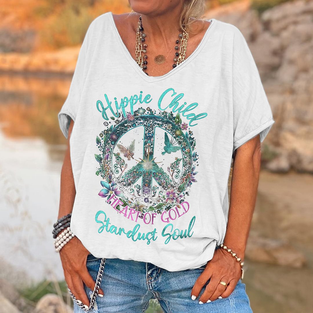Hippie Child Heart Of Goldl Printed Women's T-shirt