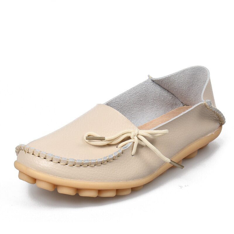 New Moccasins Women Flats  Autumn Woman Loafers Genuine Leather Female Shoes Slip On Ballet Bowtie Women's Shoes Big Size