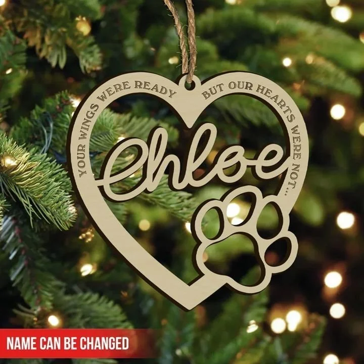 Heart Pet Paw Ornament Personalized Name Memorial Ornament