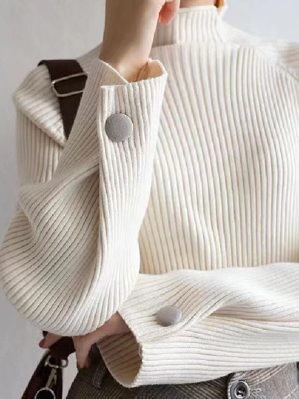 Minimalist Roomy Pure Color High-Neck Sweater
