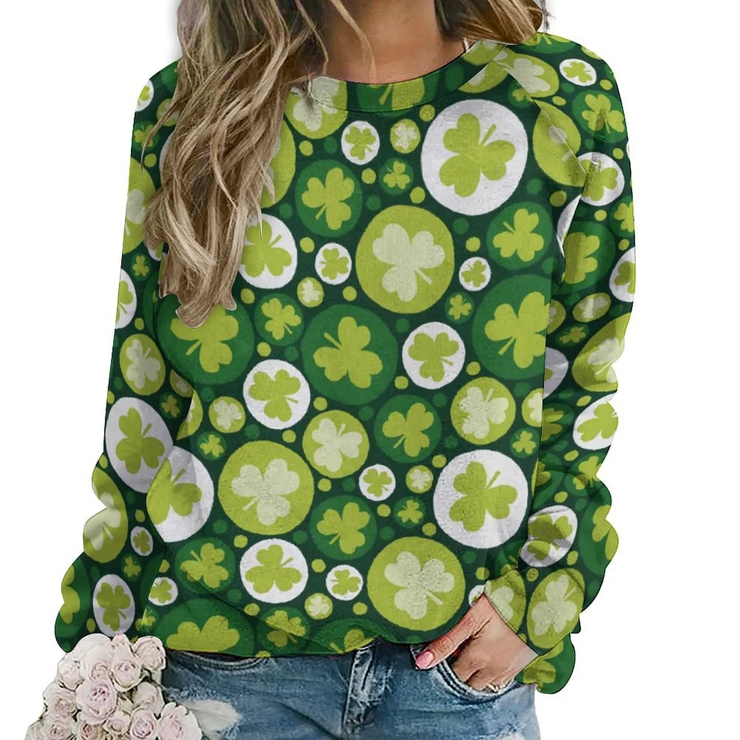 Printed Long Sleeve Casual Sweatshirt for  Women and Men Unisex Pattern St. Patrick's Day, Green, Clover, Lucky