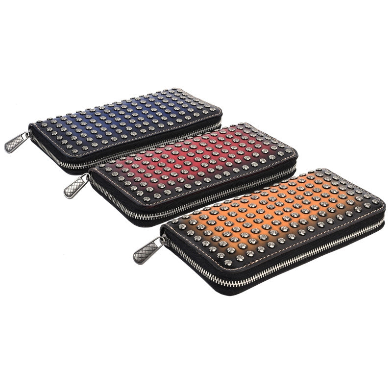 New Original Design Head Layer Cowhide Wallet Personalized Long Zipper Bag Friends Rock Motor Car Bag