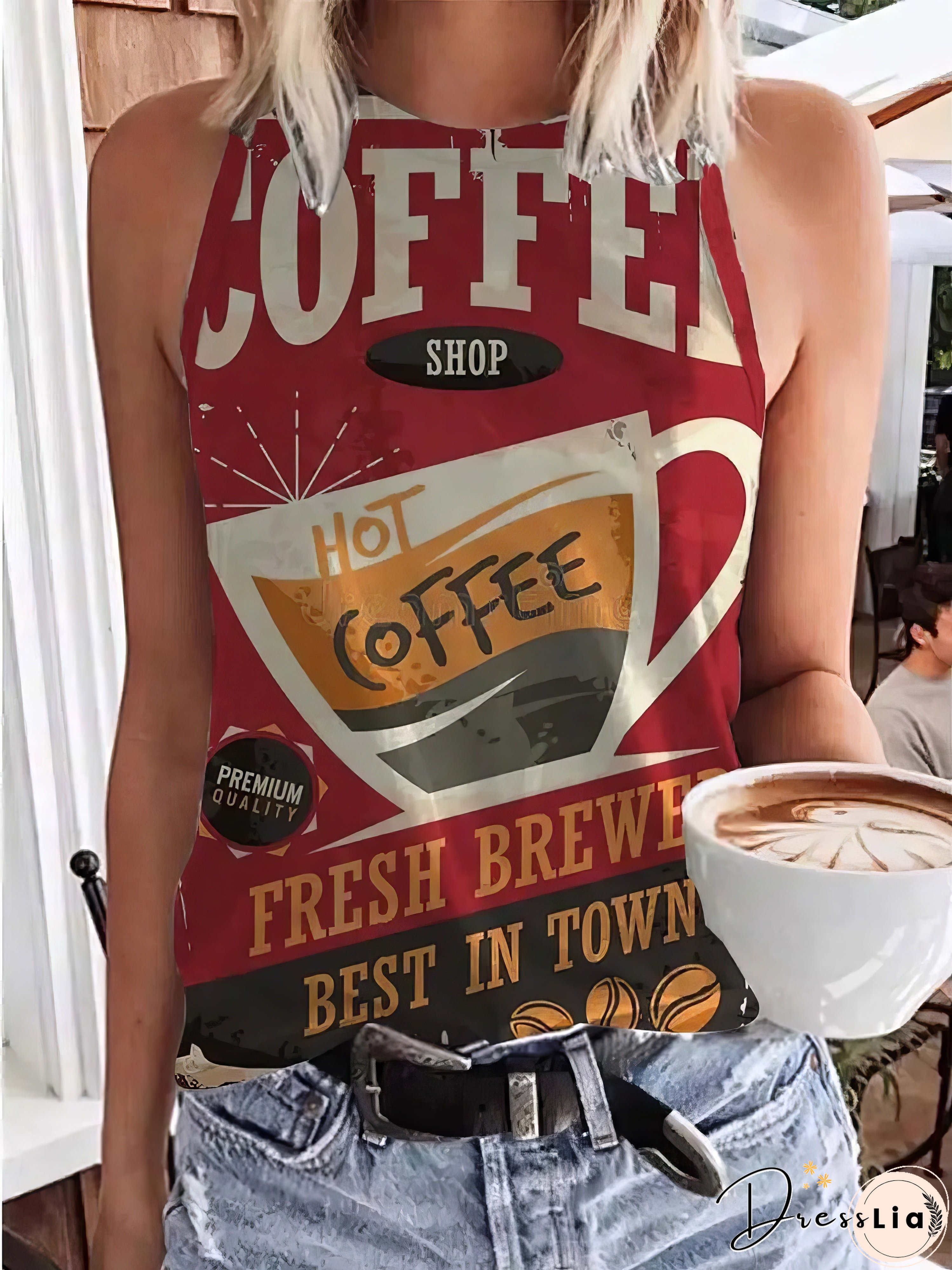 Printed Round Neck Slim Tank Top