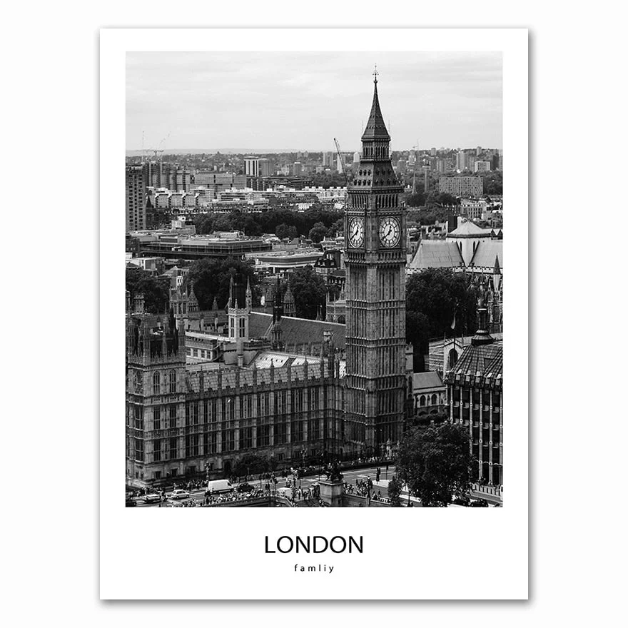Modern New York London Paris City Wall art Landscape Posters and Prints Black And White Pictures for Living Room Home Decor