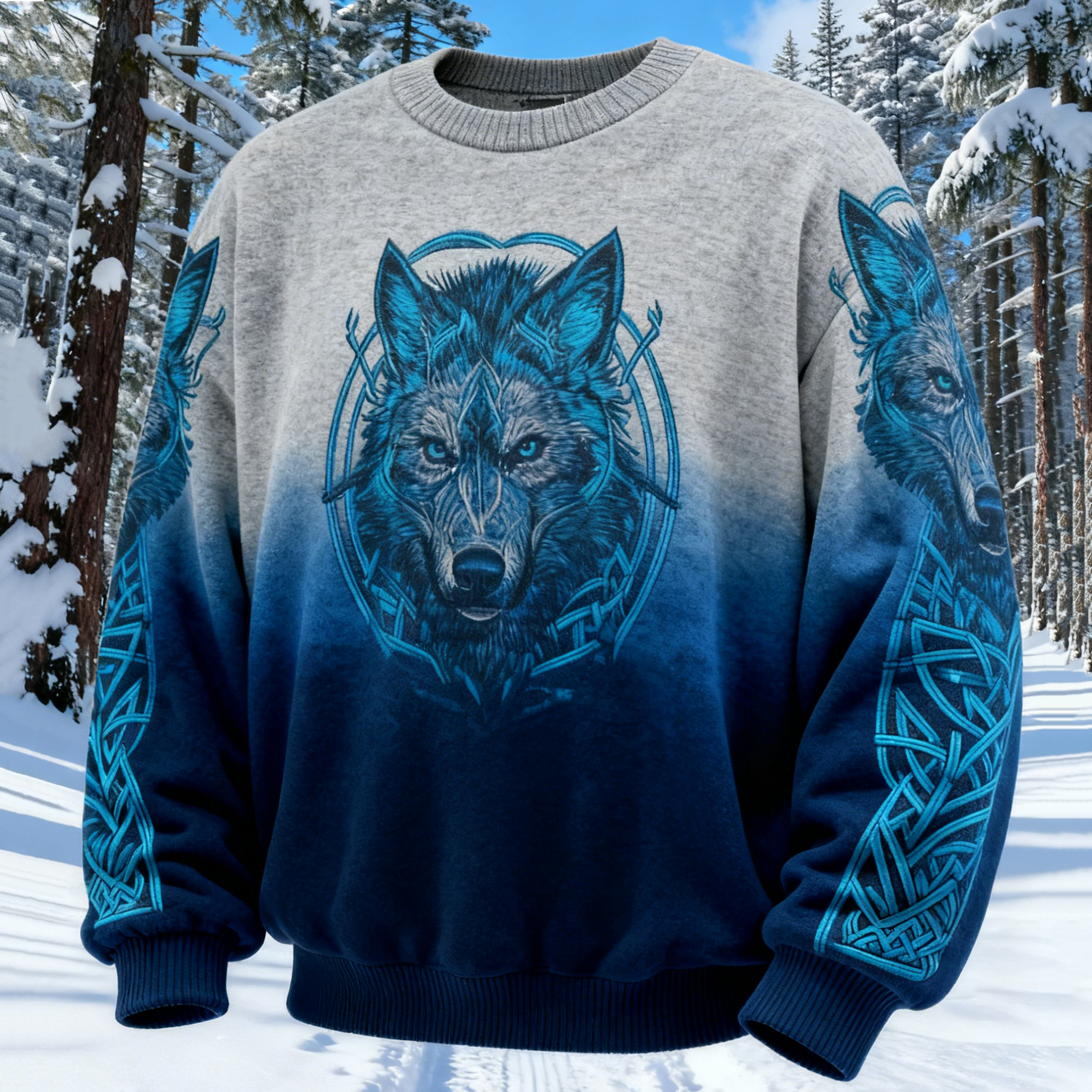 Christmas Viking Wolf Head Pattern Hoodie elevenforest