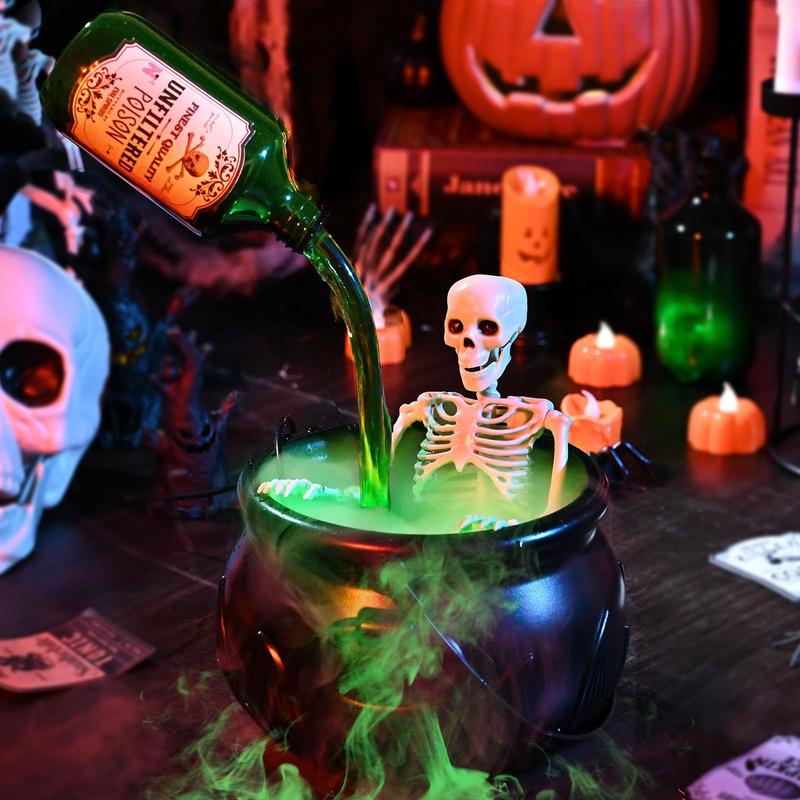 Halloween Decorations Indoor - Cauldron Halloween Decor with Magic Floating Potion Bottles and Diffuser - Black Plastic Witches Bowl Hocus Pocus Party Decoration for Spooky Vintage Home Kitchen Table, Well Soon Gift