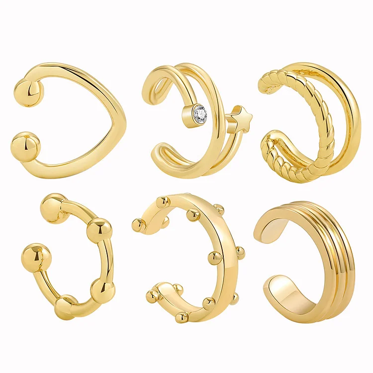 Metadun Gold Color Ear Cuff Fake Cartilage Wrap cuff Earrings Non-Piercing Ear Bones Spiral Clip Earrings Set For Women Men Jewelry Gift