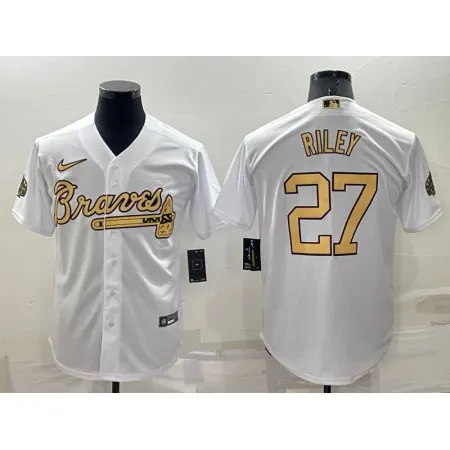 Men's Atlanta Braves #27 Austin Riley 2022 All-Star White Cool Base Stitched Baseball Jersey