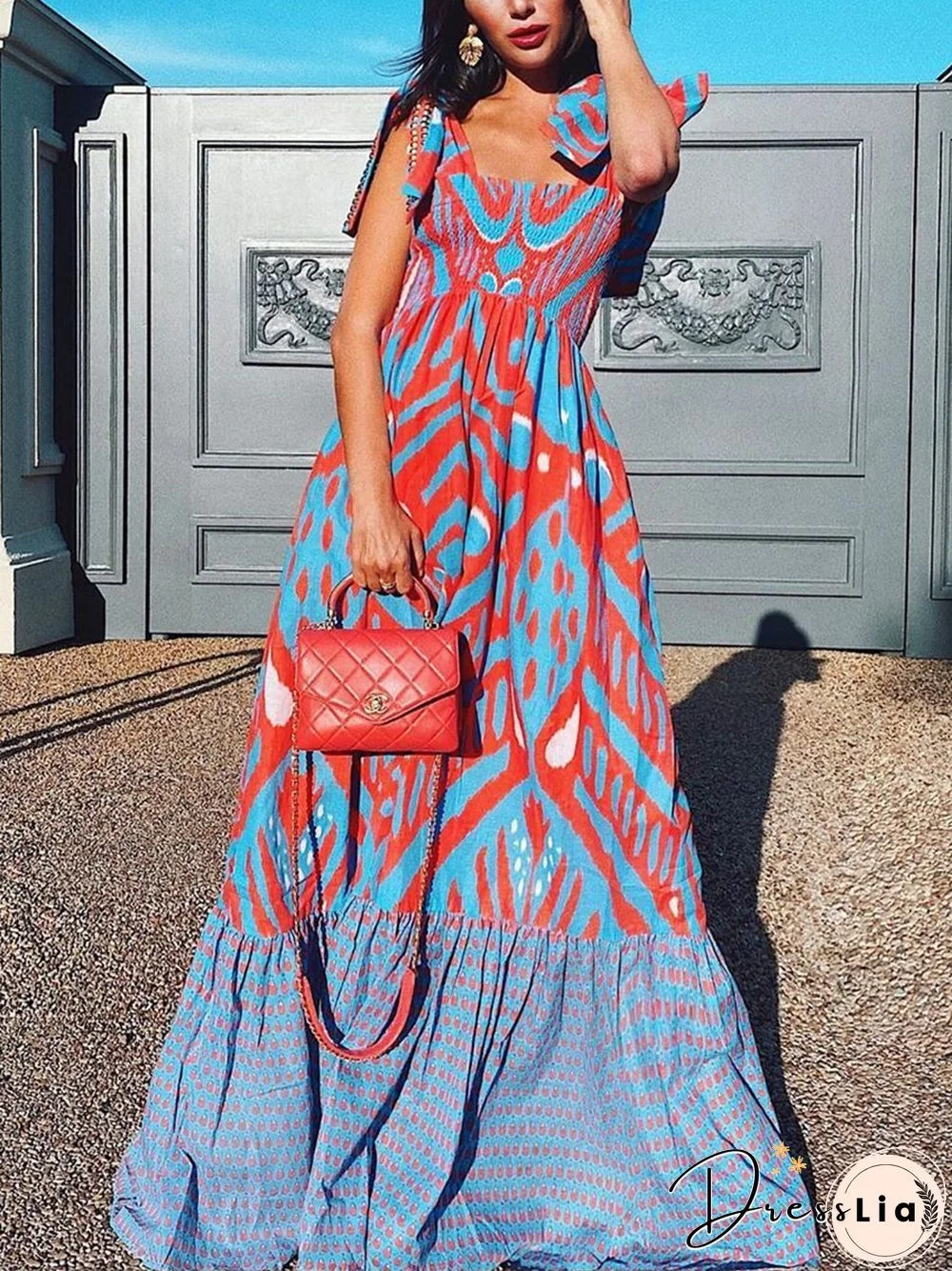 Graphic Print Loose Knotted Maxi Dress P12190