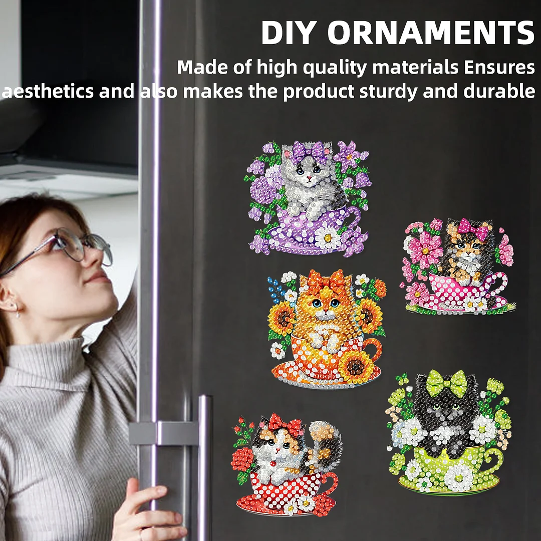 20Pcs Cat DIY Diamond Painting Magnets Kits for Beginners Adults DIY Crafts