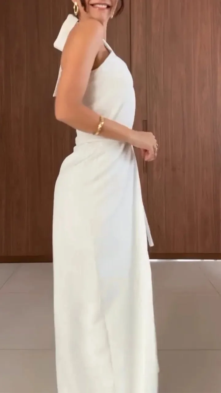 Women's Halter Neck Fake Two Piece Casual Jumpsuit