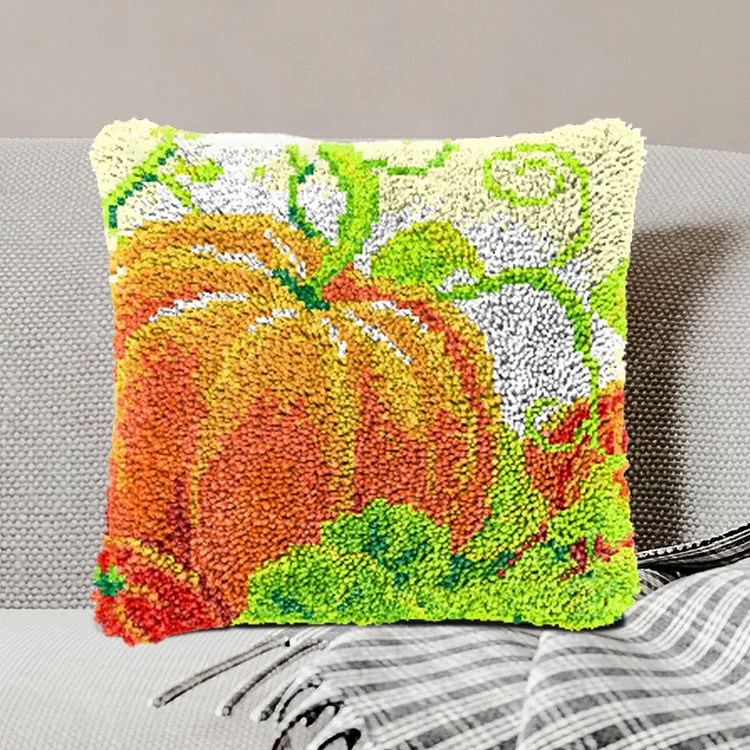 Fall Pumpkins Hand-Hooked Wool Decorative Throw Pillow