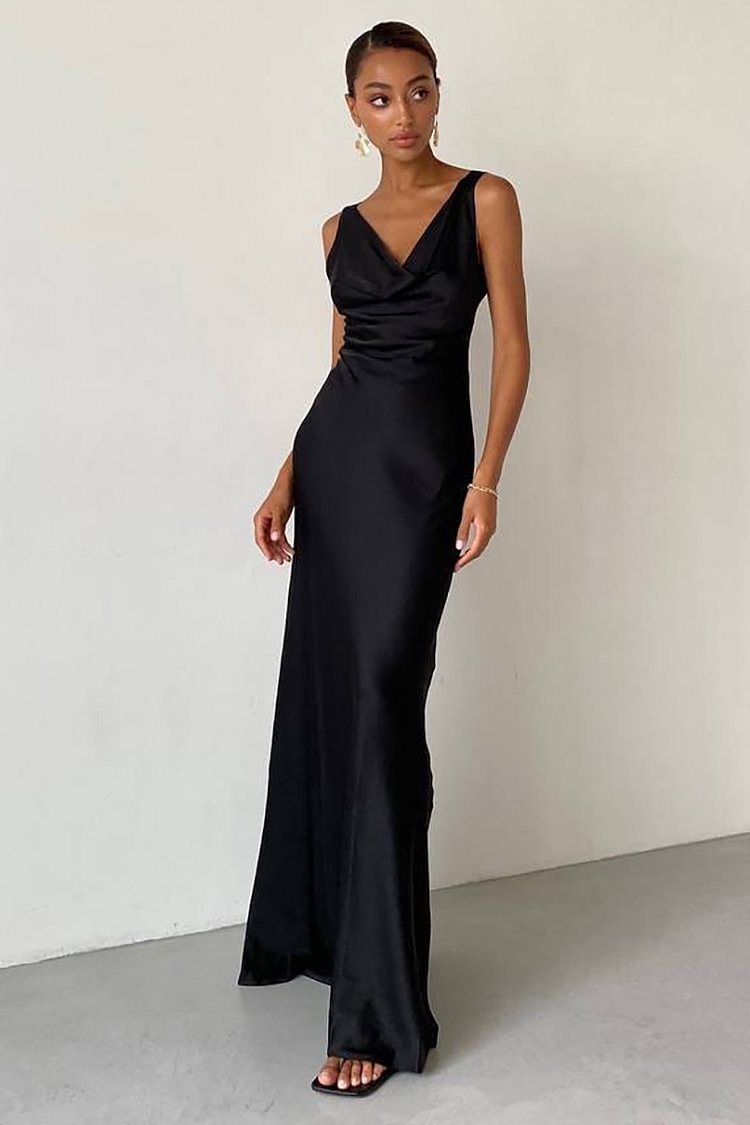 Elegant V Neck Sleeveless Gown Maxi Dresses 