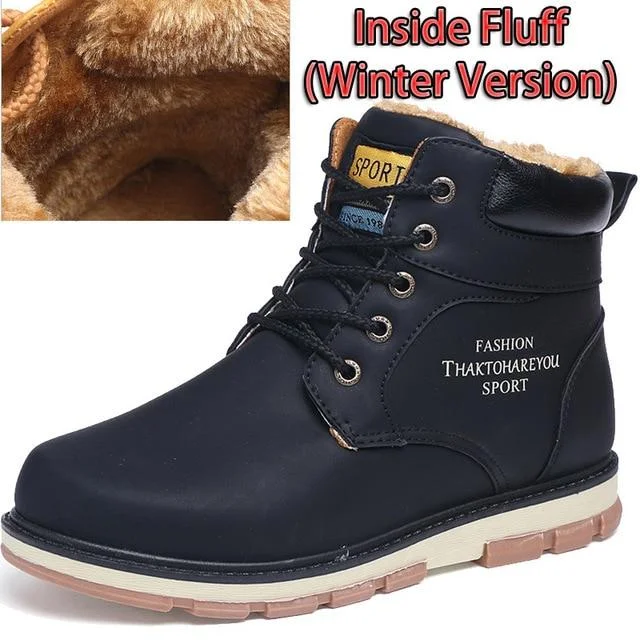 Men Keep Warm Winter Boots Waterproof Casual Shoes Working Fashion PU Leather Snow Boots