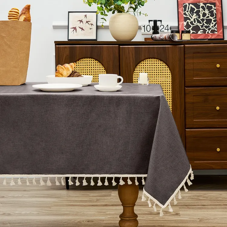 Sanmadrola Rectangle Table Cloth Waterproof Linen Textured Tablecloth with Tassels Decorative Tablecloths Farmhouse Table Cover for Dining Party Buffet Wedding