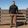 Men's Vintage Western Cowboy Leather Patch Waffle Knit Quarter-Zip Stand Collar Sweatshirt by Inlyline