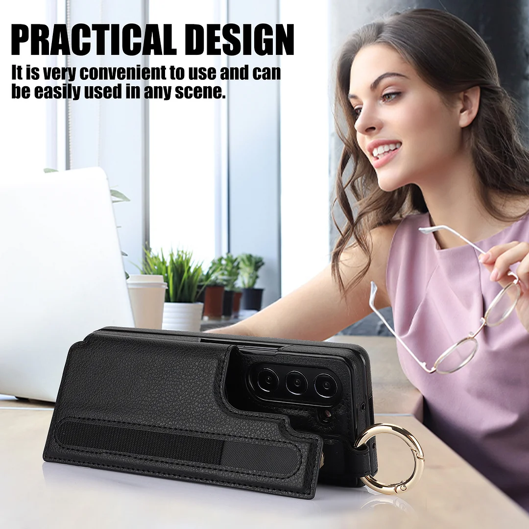 Suitable For Samsung Z Fold7 Pen Slot Wallet Holder Mobile Phone Case Fold6/5/4 Litchi Pattern Anti-Fall Mobile Phone Case