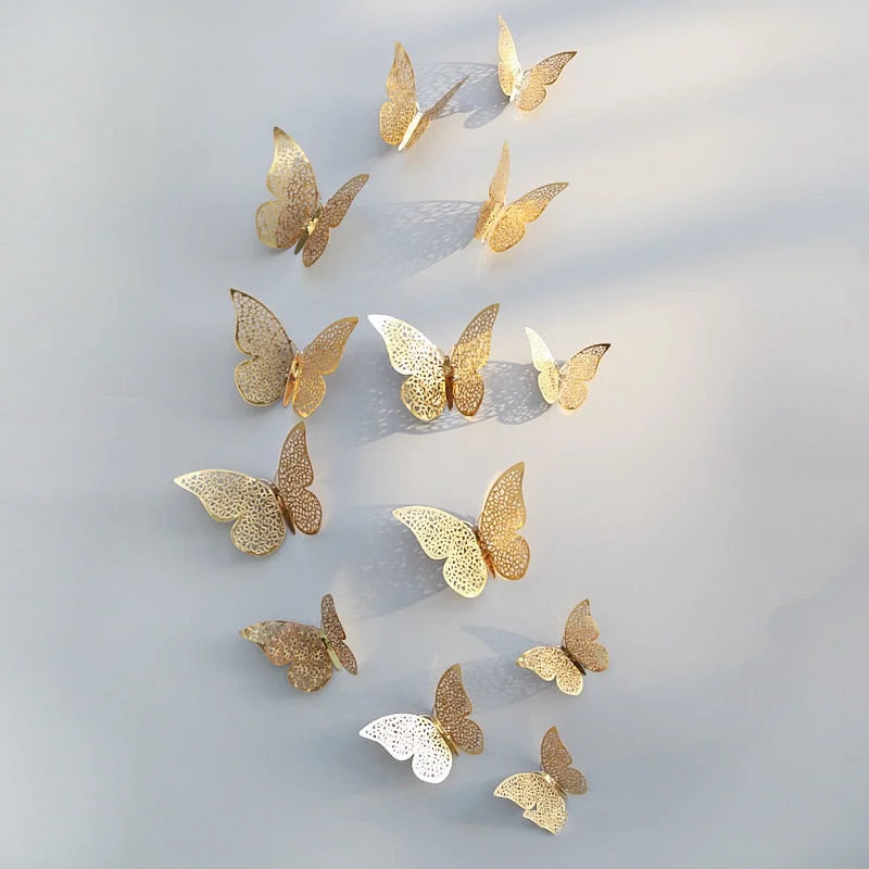 12Pcs 3D Hollow Butterfly Wall Sticker For Home Decoration DIY Wall Stickers For Kids Rooms Party Wedding Decor Butterfly Fridge