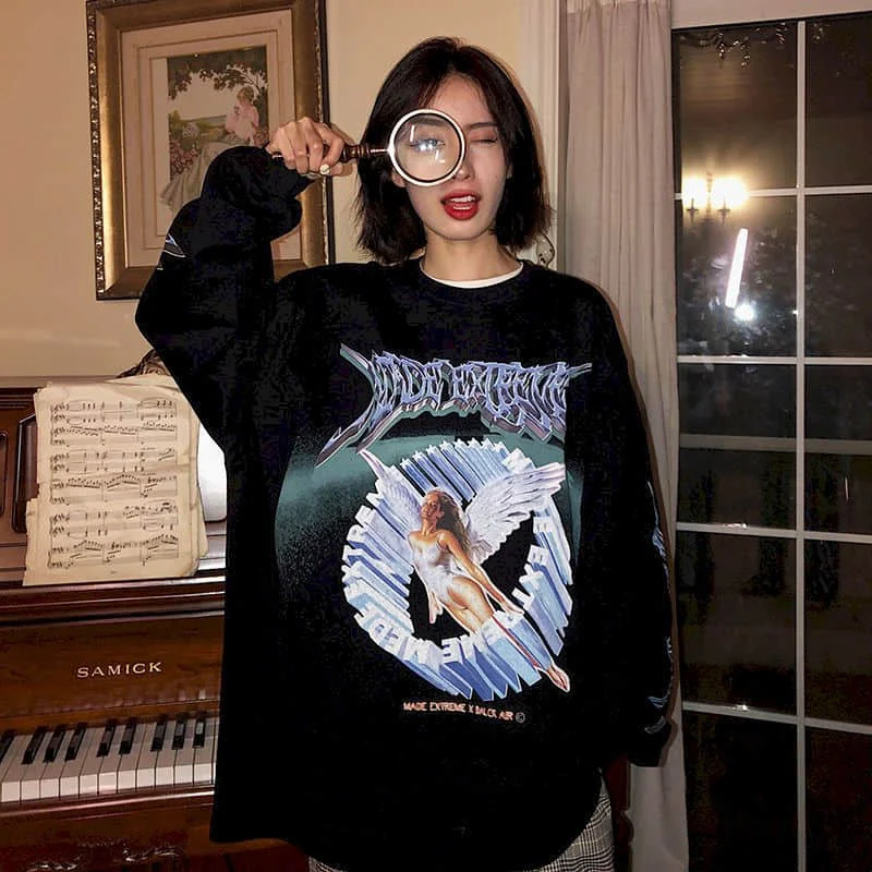 Very Handsome Student BF Style Sweatshirt Female Trend New Loose Korean Autumn Thin Section Long-sleeved Mid-length Top