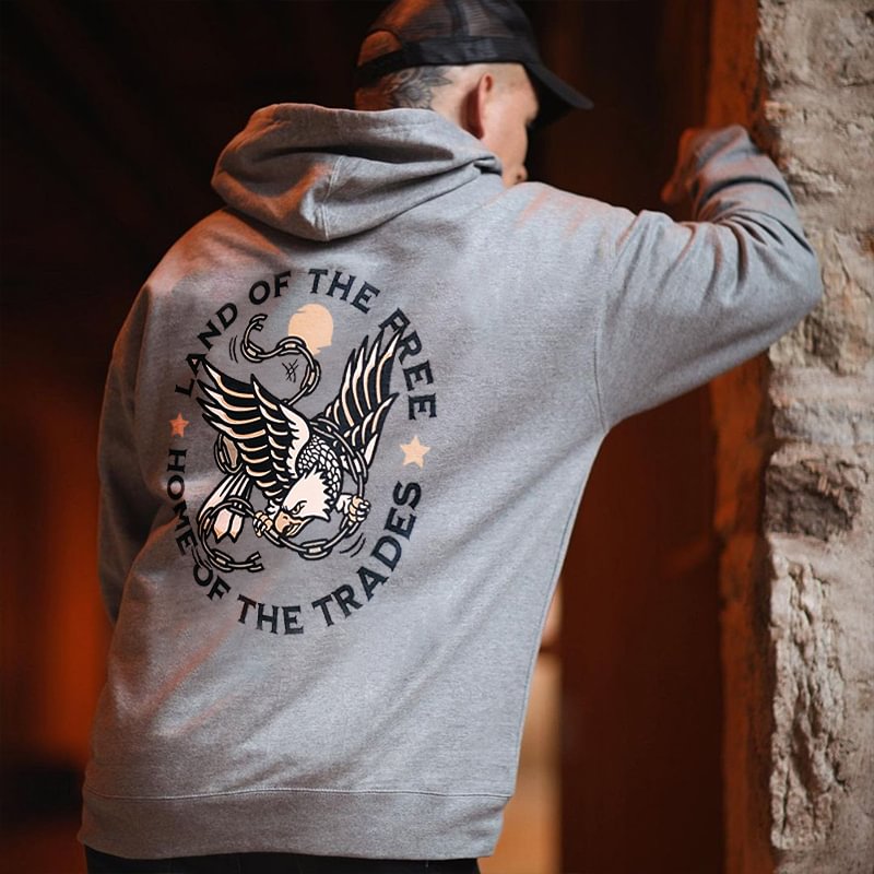 Land Of The Free Home Of The Trades Printed Casual Men's Loose Hoodie