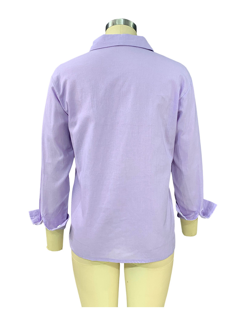 Women's Autumn Solid Color Long Sleeve Collared Cotton Linen Blouse - Ootddress