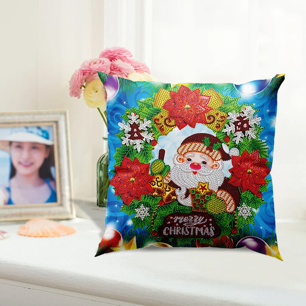 DIY Diamond Painting Pillow Case - Santa Wreath(30*30cm)(Single Side)