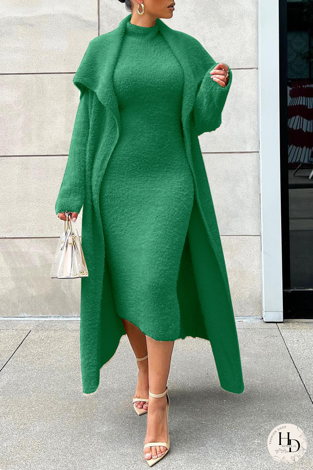 Ink Green Casual Solid Patchwork Half A Turtleneck Long Sleeve Two Pieces