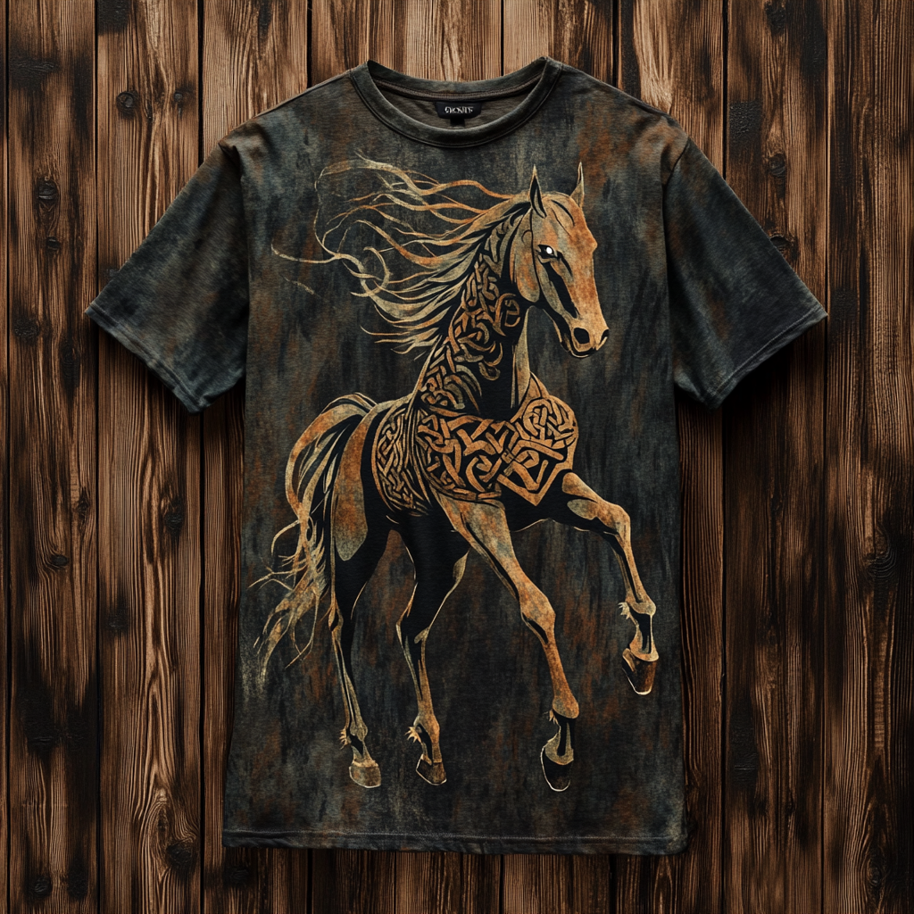 Men's Viking Nordic Sleipnir Odin Totem Vintage Print T-shirt