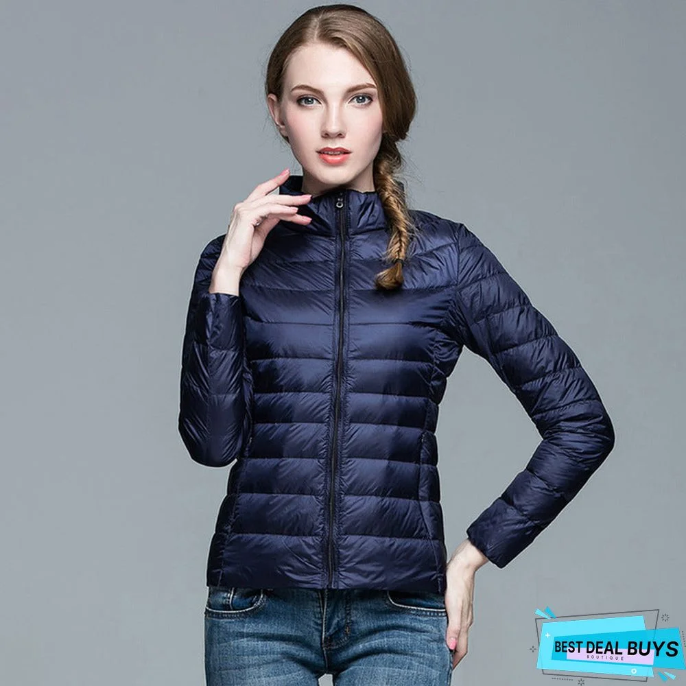 Autumn and Winter Light Down Jacket Women Stand Collar Short Coat