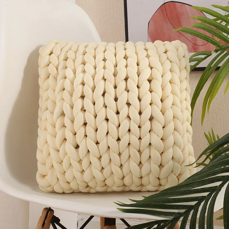Square Chunky Wool Pillow Handmade Knitting Cushions INS Nordic Braided Cushion For Kids Room Decoration Sofa Bed Throw Pillows