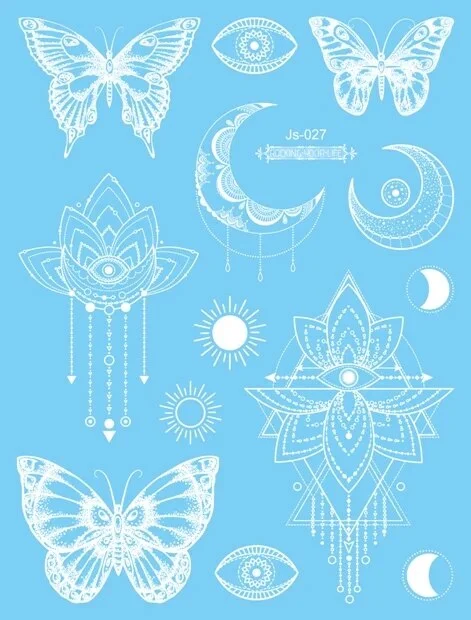 Sdrawing Creative Fake Temporary Tattoo Snowflake Star Moon Flower Butterfly Body Art Beauty Face Tattoo Makeup Sticker for Women