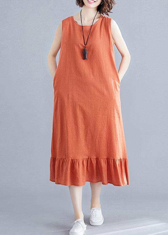 VCSHOES orange linen cotton quilting clothes o neck sleeveless Love summer Dress
