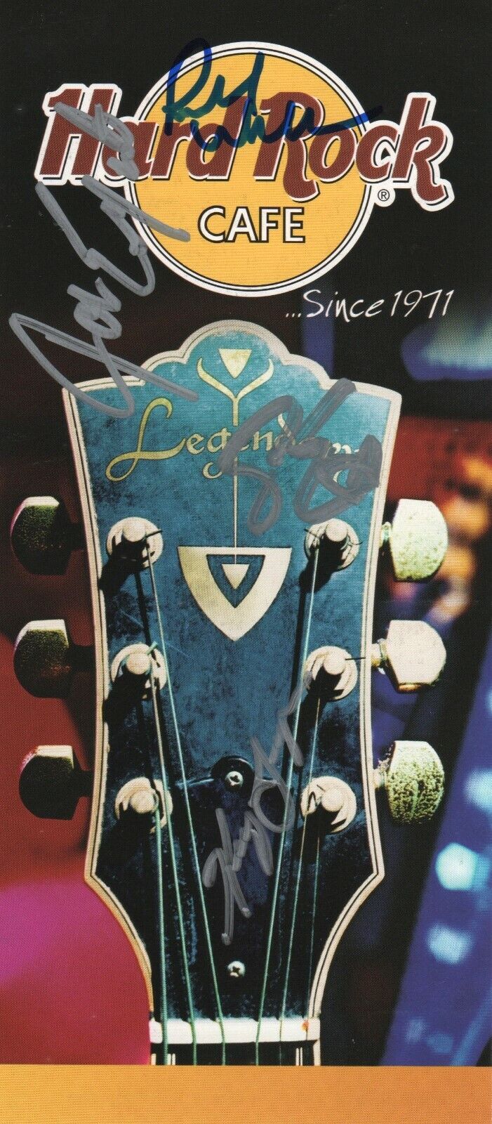 KANSAS band REAL hand SIGNED Hard Rock Cafe advert #1 COA by Kerry Livgren +3