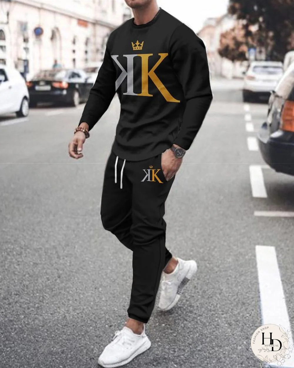 Spring And Summer Men's 2-Piece Sports Suit Retro Men's O-Neck Plus Size T-Shirt Long-Sleeved Set Casual Street Clothing