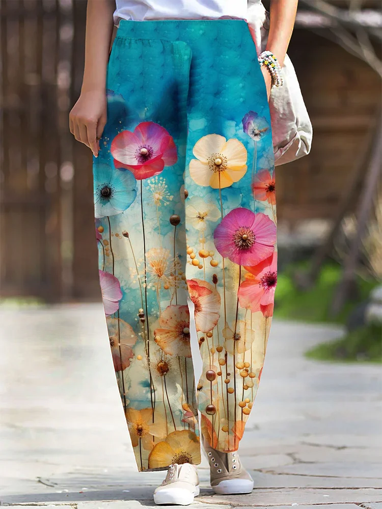 Women's Colorful Floral Patchwork Printed Casual Pants Straight Leg Pants socialshop