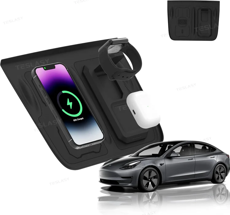 Teslasy Tesla Model Y/3 Wireless Charging Silicone Anti-Slip Mat Limiter & Anti-Slip Organizer (3-in-1Charging)