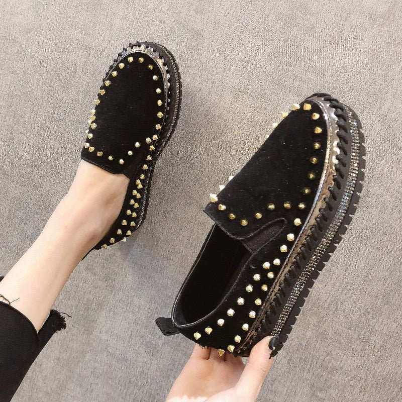 Women Casual Platform Sneakers Shoes Women's Slip-on Shoes Flats Loafers for Women White Crystal Creepers Shoe Woman
