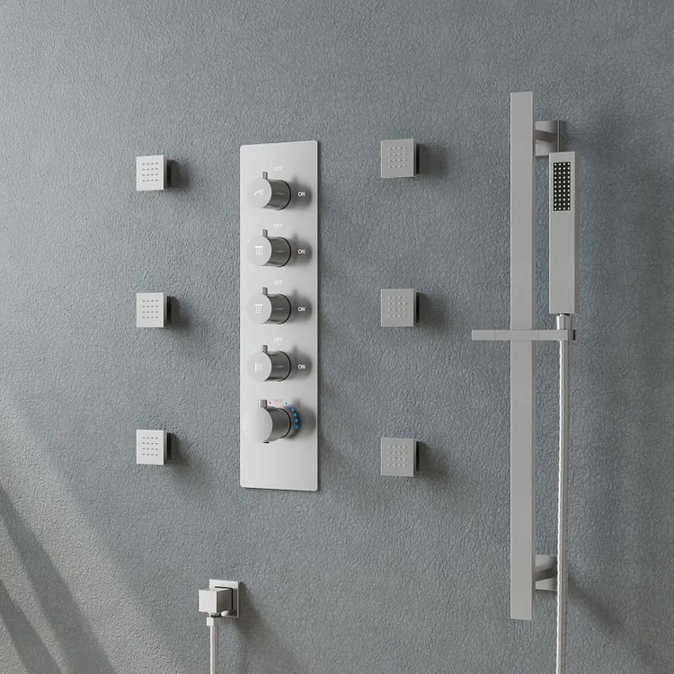 Thermostatic Rainfall Bathroom Shower System in Brushed Nickel SFS