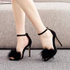 Fluffy Peep Toe Stilettos with Fur Feather