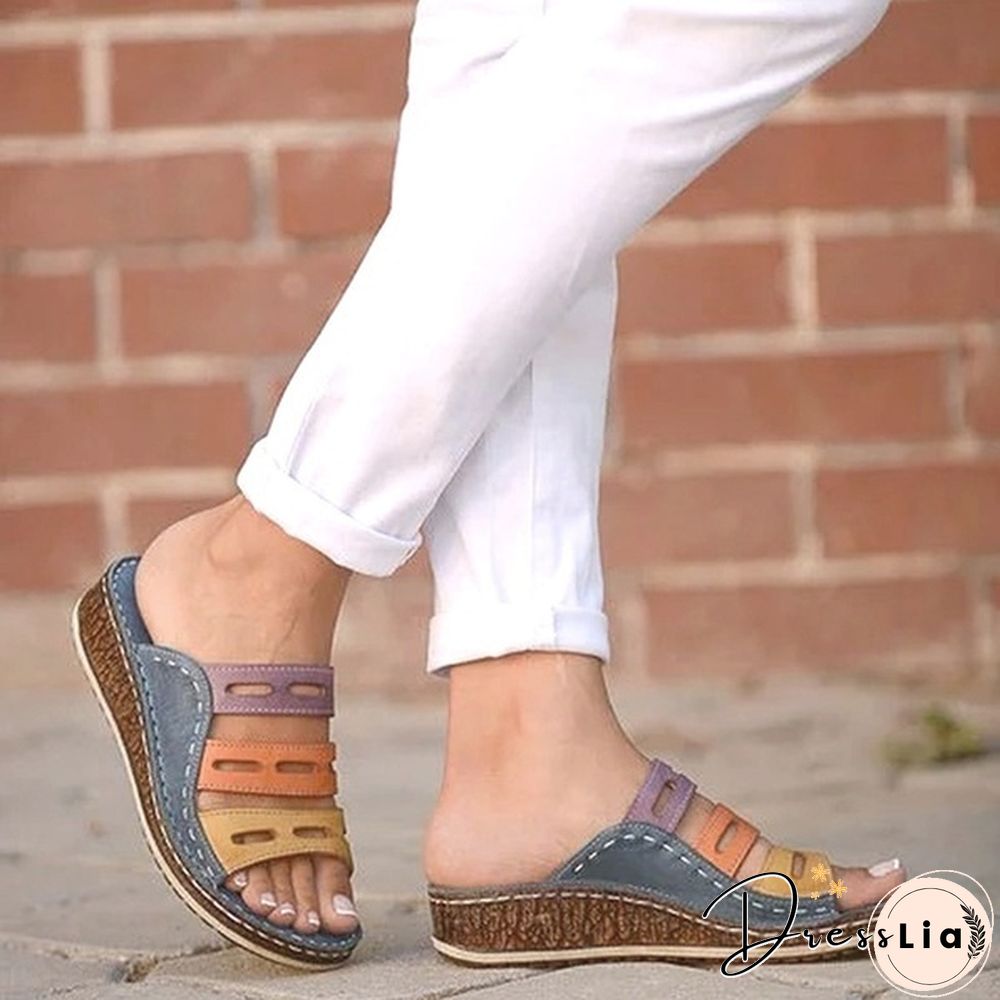 Women Summer Fashion Low Heels Sandals Open Toe Outdoor Slippers Slides Gladiator Wedge Slippers