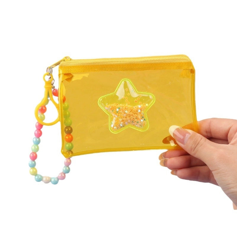 Fashion Stars Pvc Quicksand Color Transparent Coin Purse Card Bag Mouth Red Envelope Earphone Bag Zipper Small Wallet Ornaments