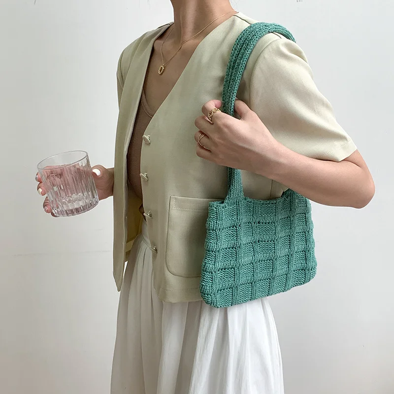 Women's plaid knitted bag fashion retro knitted bag