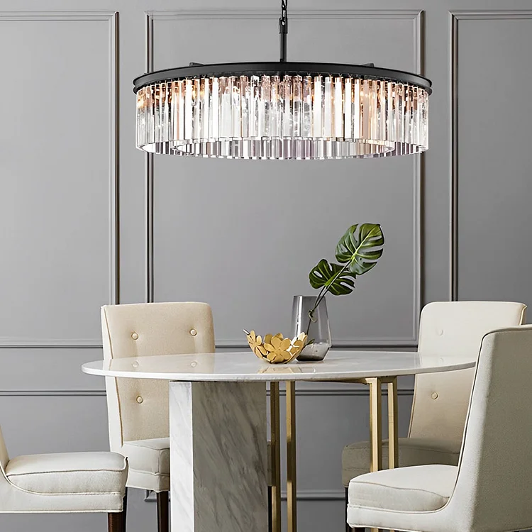 Round Metal Crystal Strip Retro American Style Chandelier Pendant Lamp - Appledas