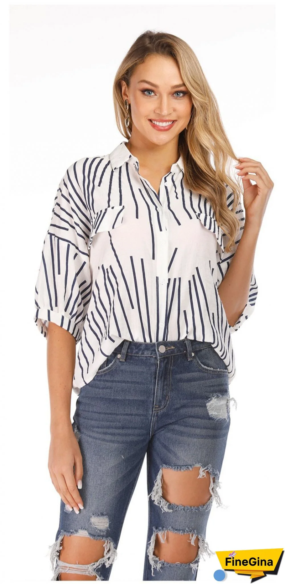 Red Chiffon Floral Print V Neck Half Bow Tie Loose Blouse