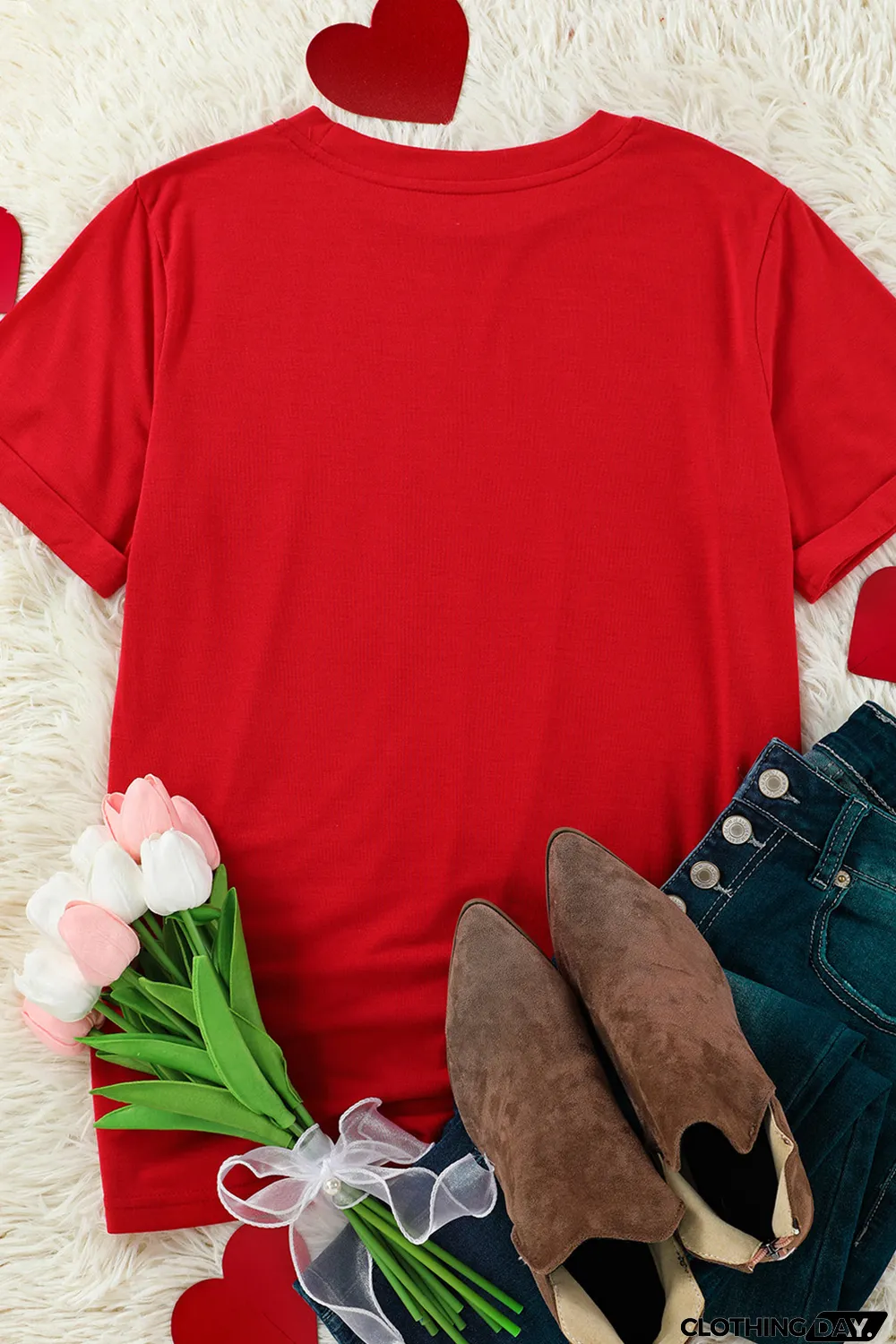 Red XOXO Leopard Lips Glitter Graphic Tee