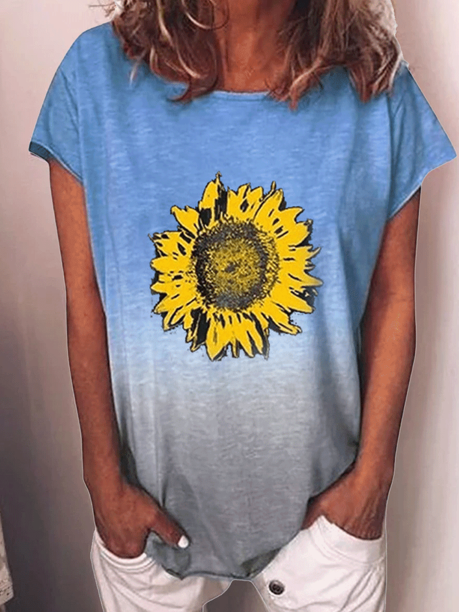 Rainbow Gradient Sunflower Print T-shirt