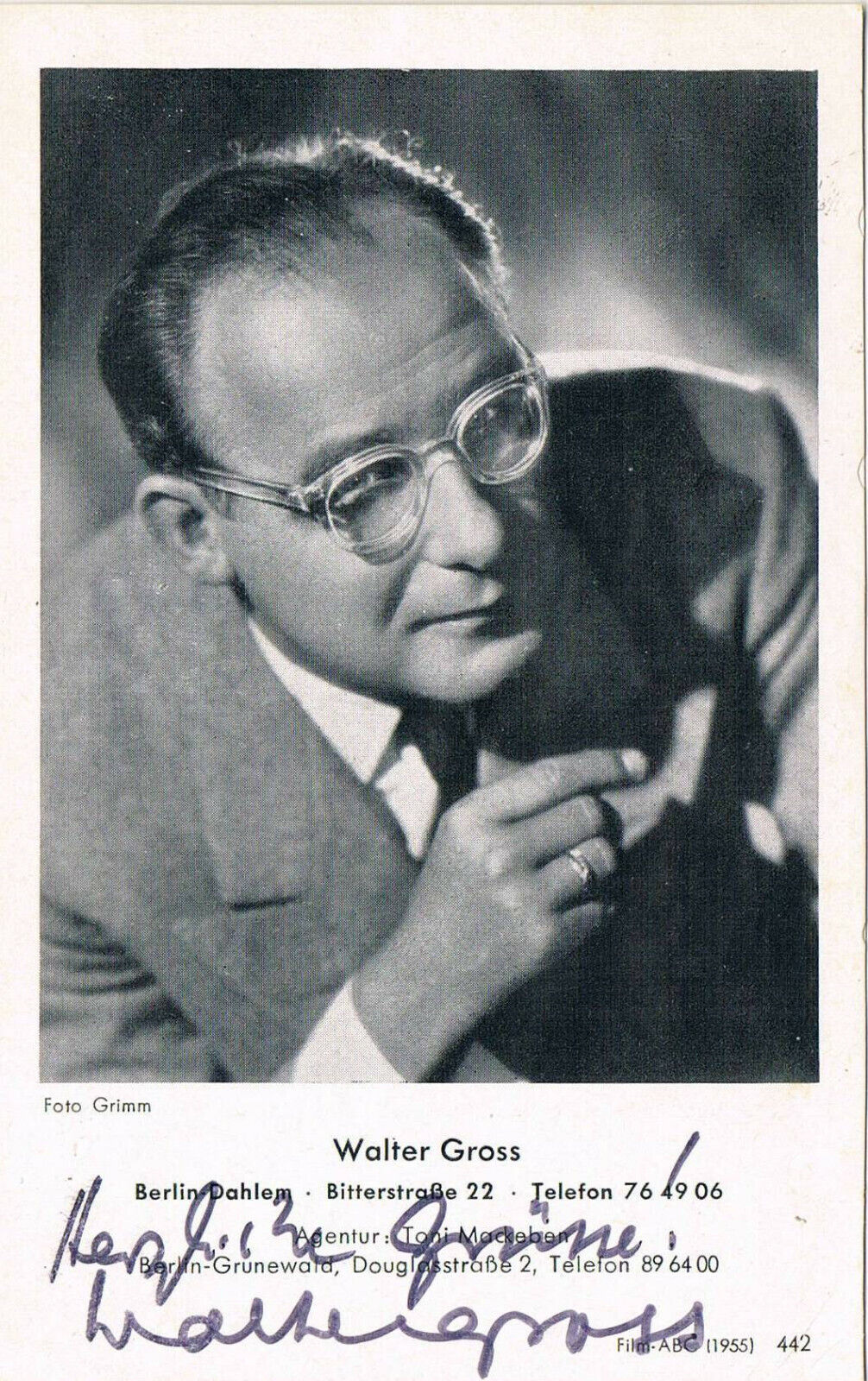 Walter Gross 1904-89 autograph signed postcard Photo Poster painting 3.5x5.5 German actor