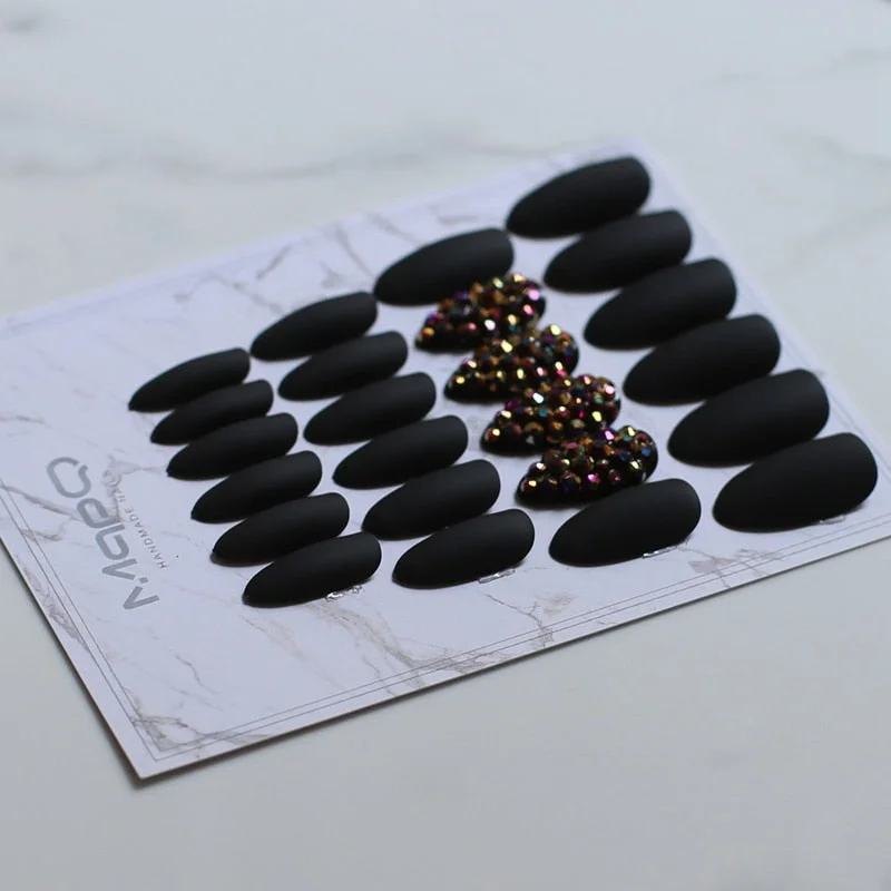 White Matte Pink Press On Nail Bling crystal Nail Art Burgundy Pointed Black false stiletto nail Gray  Nude with Stickers 24pcs-Nail Inspo