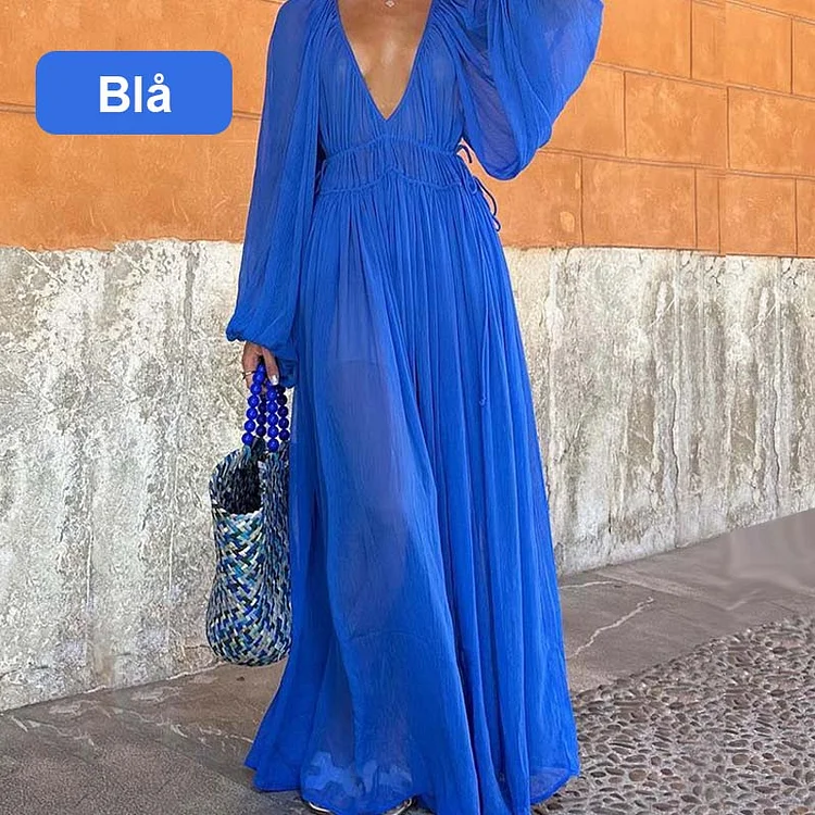 Flowy Chiffon Deep V-Neck Floor-Length Dress
